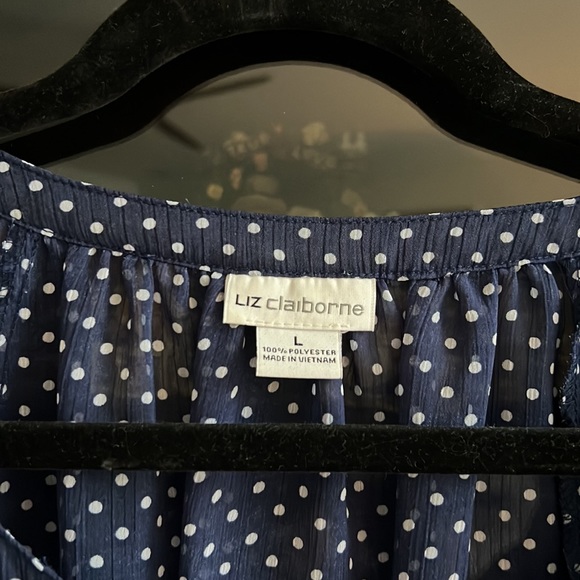 Liz Claiborne navy polka dot blouse - Picture 2 of 6
